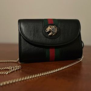 Gucci Black Leather Web Rajah Shoulder Bag Mini